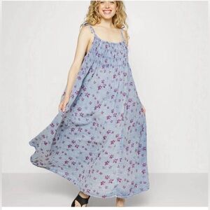 Free People Azure Light Blue Floral Smocked Maxi Dress